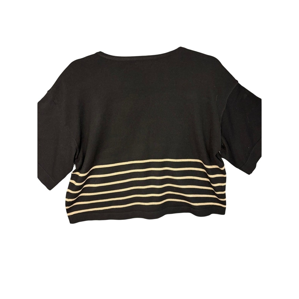 Halogen Short Sleeve Sweater Womens Small Black Striped Knit Boxy Crop Crew Neck
